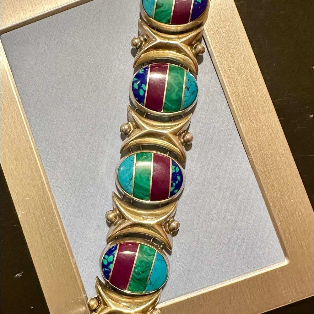 925 Sterling Silver and Multicolor/Turquoise Inlay Bracelet